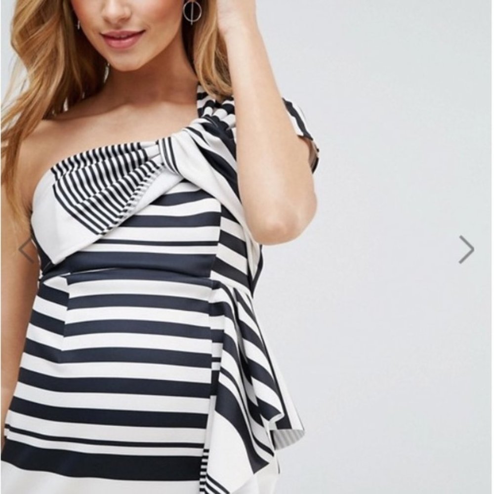 ASOS Maternity Bow Shoulder Stripe Midi Dress - Picture 3 of 4